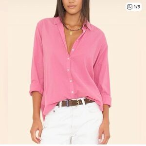 XiRENA Crinkle Cotton Red and Navy Striped Blouse Medium